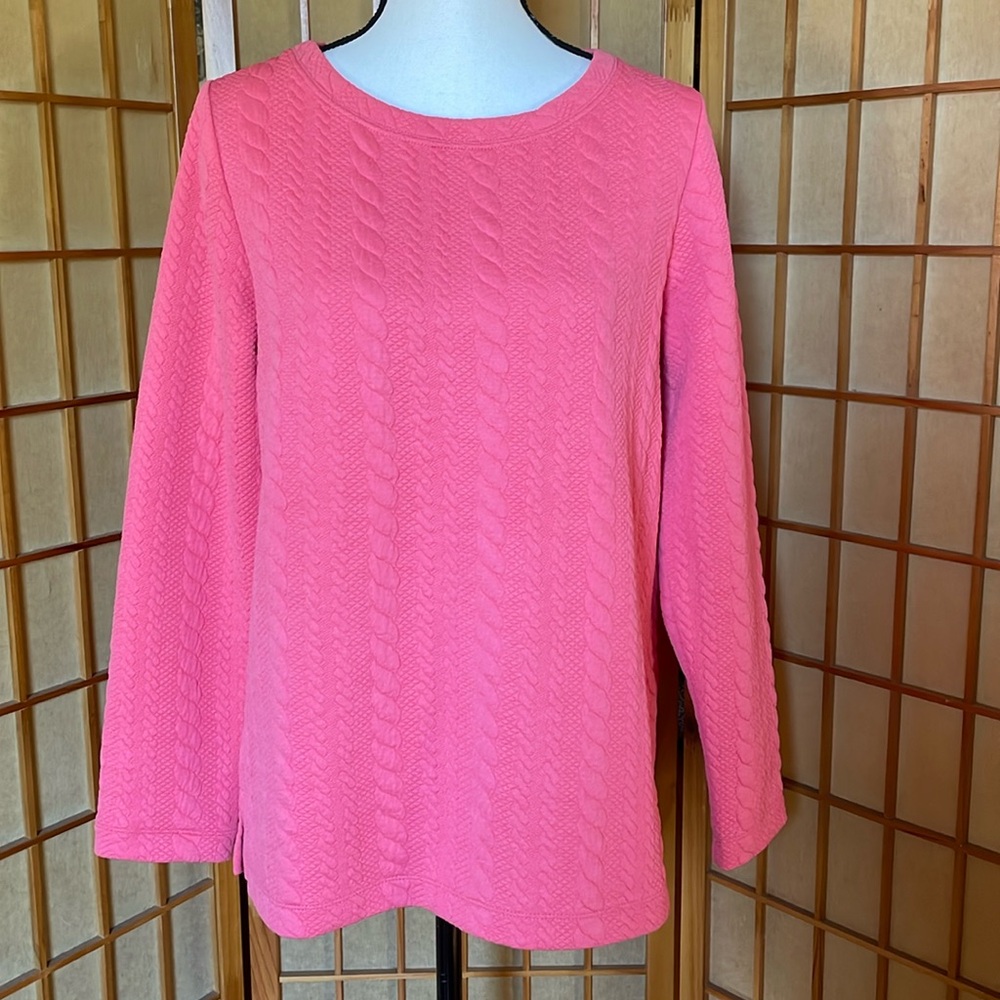 Talbots Top Pointelle Knit Pullover Crewneck Coral Pink Top